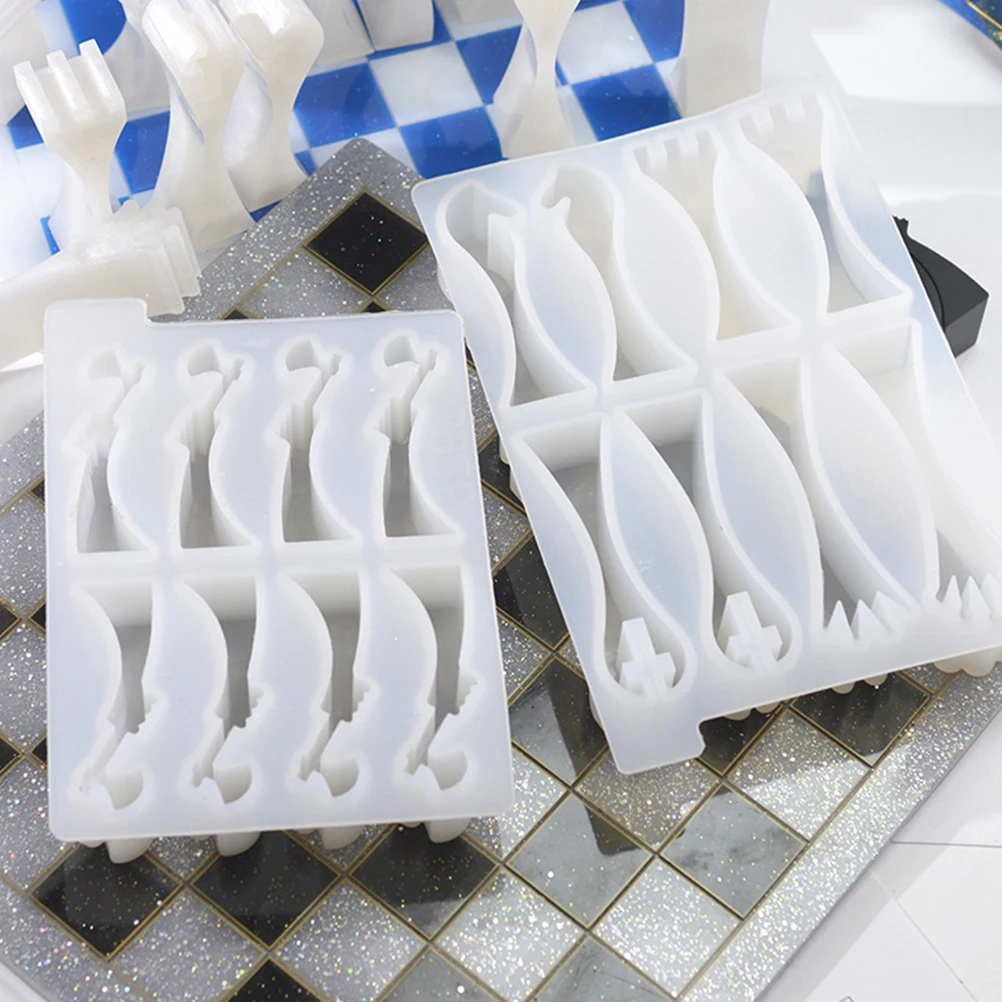 

2Pcs Chess Molds Diy Epoxy Resin Craft Molds Smooth Surface Chess Pieces Making Tray Flexible Reusable For Decorative Projects