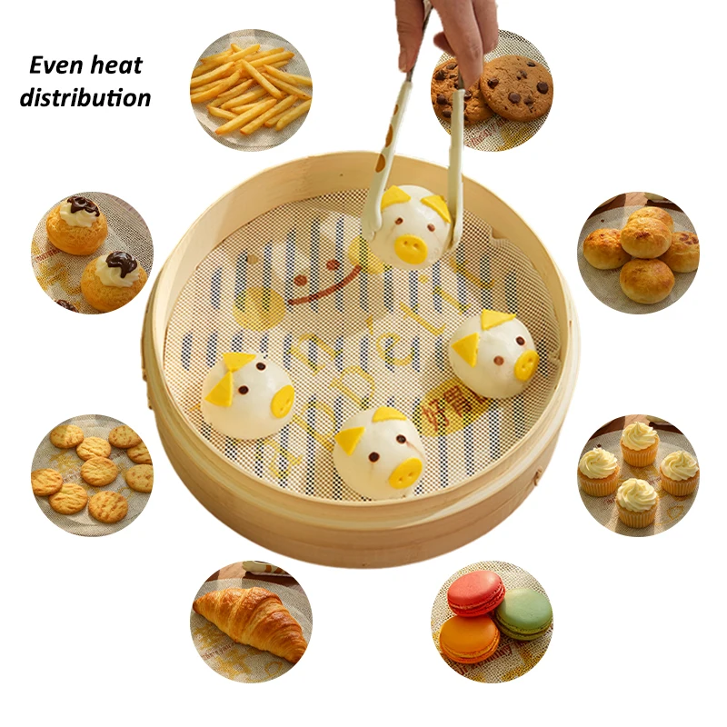 

Patterned Silicone Steamer Liners Non-stick Reusable Baking Mats and Liners Round Mats Kitchen Supplies Cooking Tools
