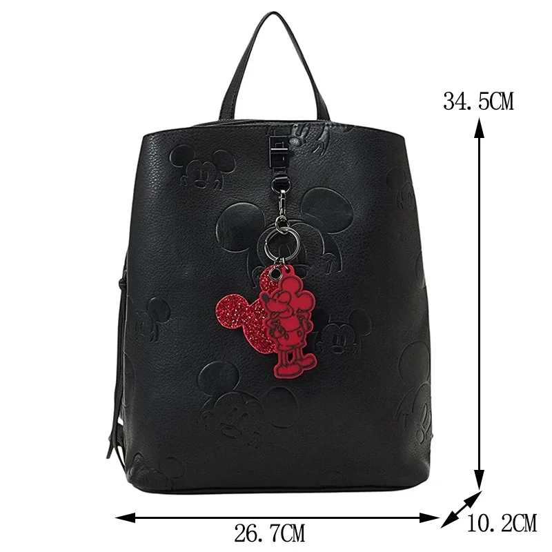 Disney Printed Mickey Women PU Leather Backpack Girl Personalized Fashion Backpack With Pendant Double Shoulder Bag+Handbag