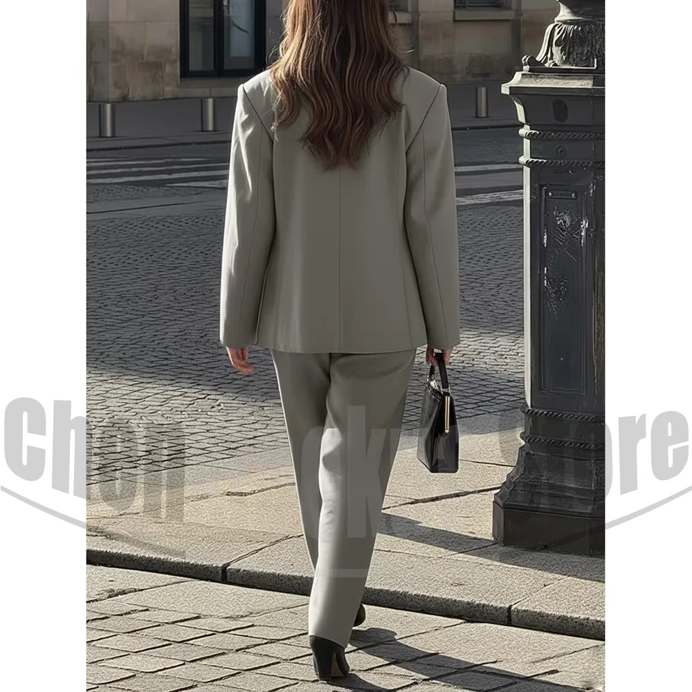 Fashion Women's Suit Oversized Loose Blazer and Wide Leg Pants Two Piece Set One Button Daily Casual Formal Office Suits