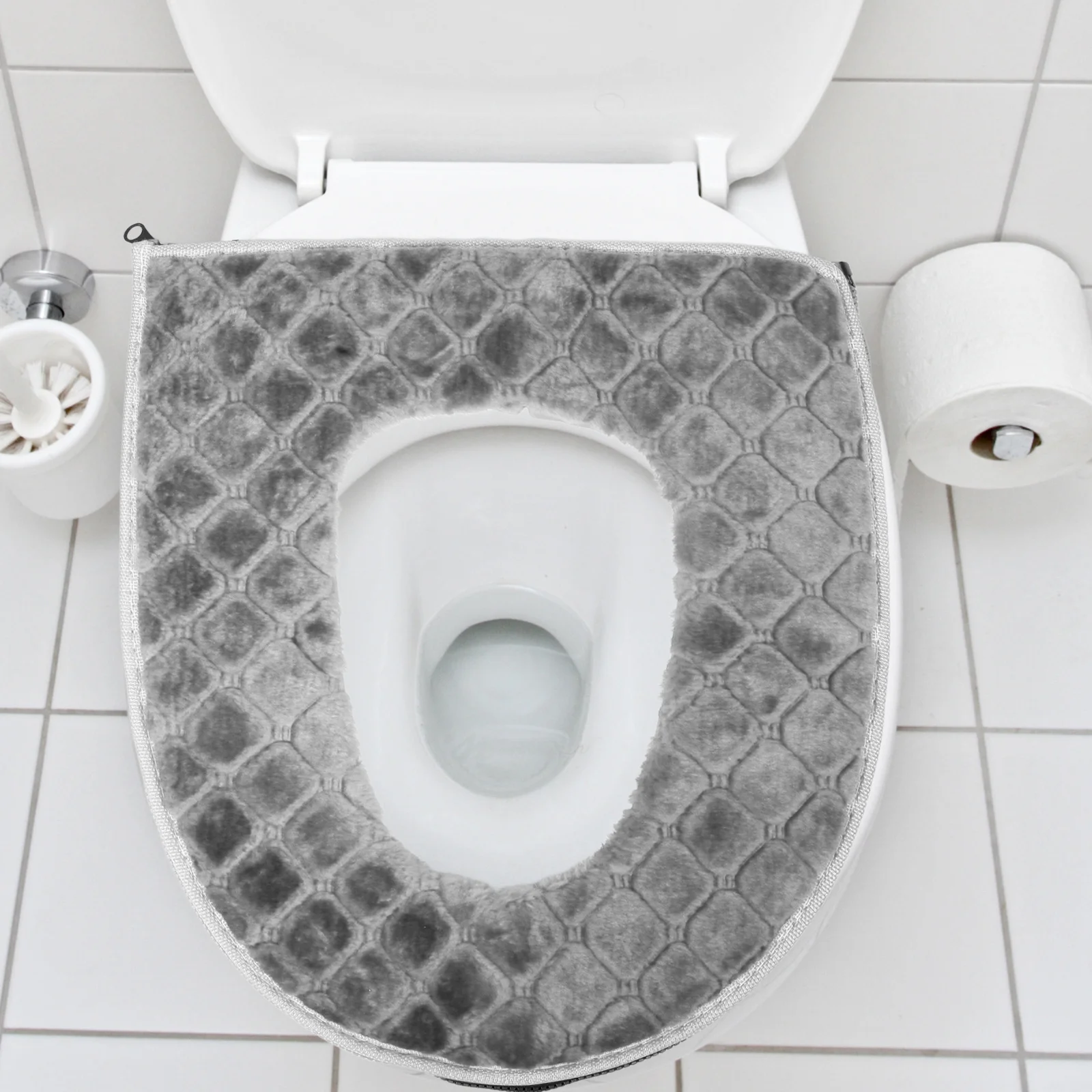 

USB Heated Toilet Seat Cover Grid Pattern Rapid Heating Adjustable Temperature Control Washable Soft Cushion Toilet Seat Warmer