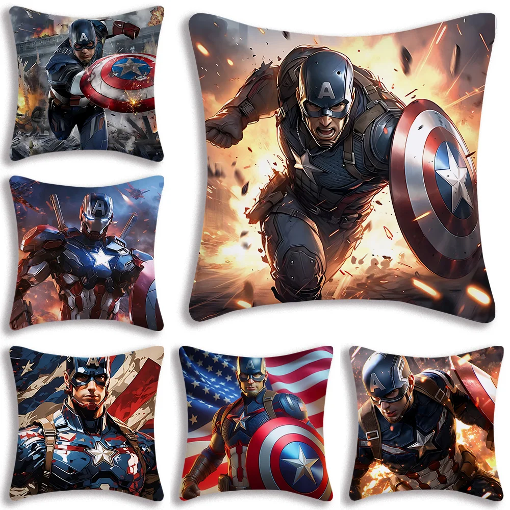 Pillow Covers Cartoon Captain America Sofa Decorative Home Double-sided Printing Short Plush Cute Cushion Cover