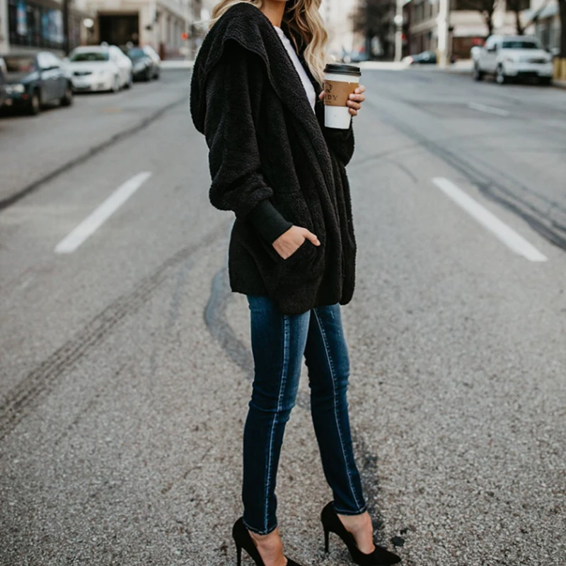 Abrigo de piel de imitación para mujer, chaqueta informal de longitud media, Color sólido, doble cara, moda de otoño e invierno