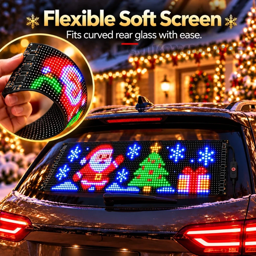 Christmas LED Car Rear Window Display, App-Controlled Flexible Pixel Screen Animated holiday scenes for car rear windows