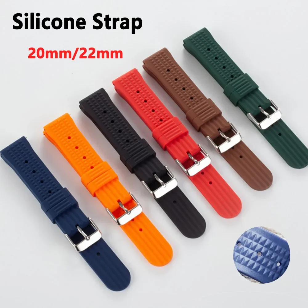 Rubber Waffle Watch Strap 20mm 22mm Soft Silicone Watchband Waterproof Universal Replacement Wristband for Seiko Men Bracelet