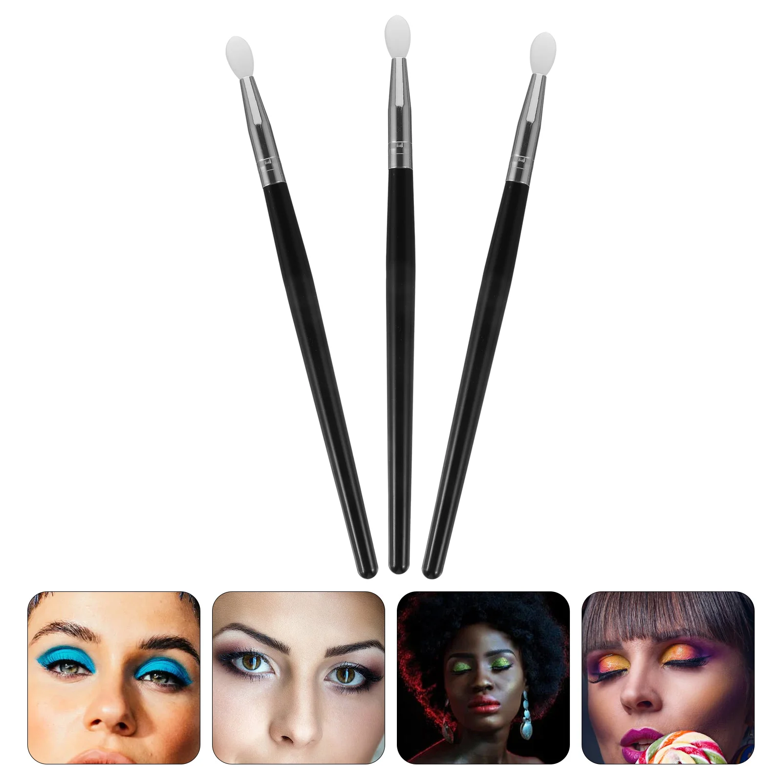 3 Pcs Eyebrow Sissor Kit Silicone Lip Mask Brush Makeup Applicators Shadow Cosmetics Travel Black Eyeshadow