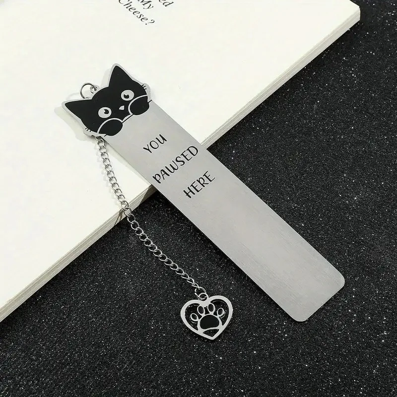 2pcs Creative Cat Waving Design With Stainless Steel Text Bookmark Giving The Best Reading Blessings Gifts For Book Lovers
