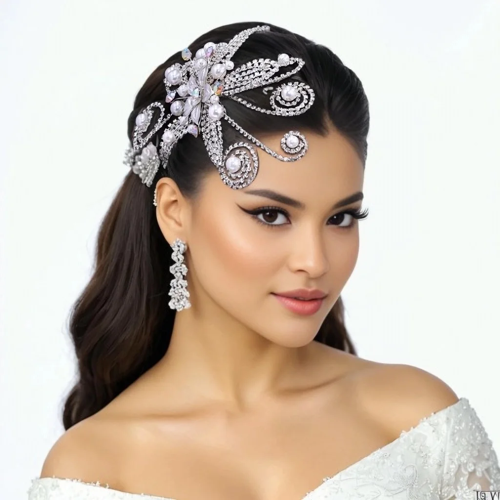 

Wedding Hair Accessories Handmade Rhinestone Chain Bride Hair Comb Elegant White Color Pearl Party Exquisite Headband HP732