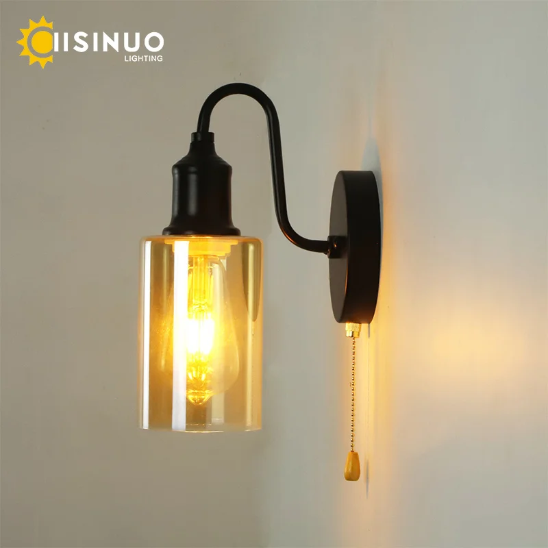 

Ретро промышленные светильники на лобовом стекле, кабельный переключатель, лестничные лампы, внутренние бра из кованого железа, прикроватные проходные светильники для ночного освещения