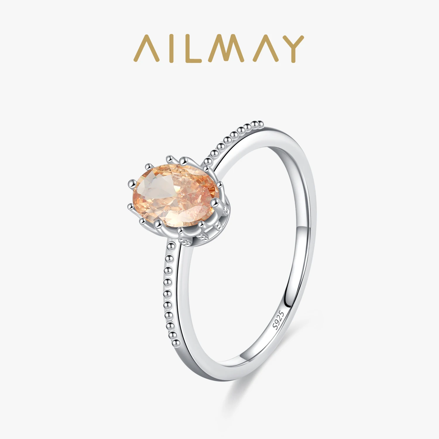 

Модные овальные кольца Ailmay для женщин из серебра 100% пробы с фианитом цвета шампанского, свадебное обручальное кольцо, подарок