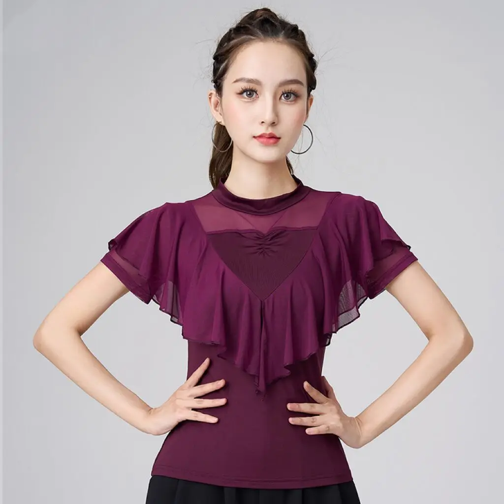 Haut de danse d'été pour femmes, chemise latine de fête Samba, hauts à manches longues pour adultes, vêtements d'entraînement de Performance