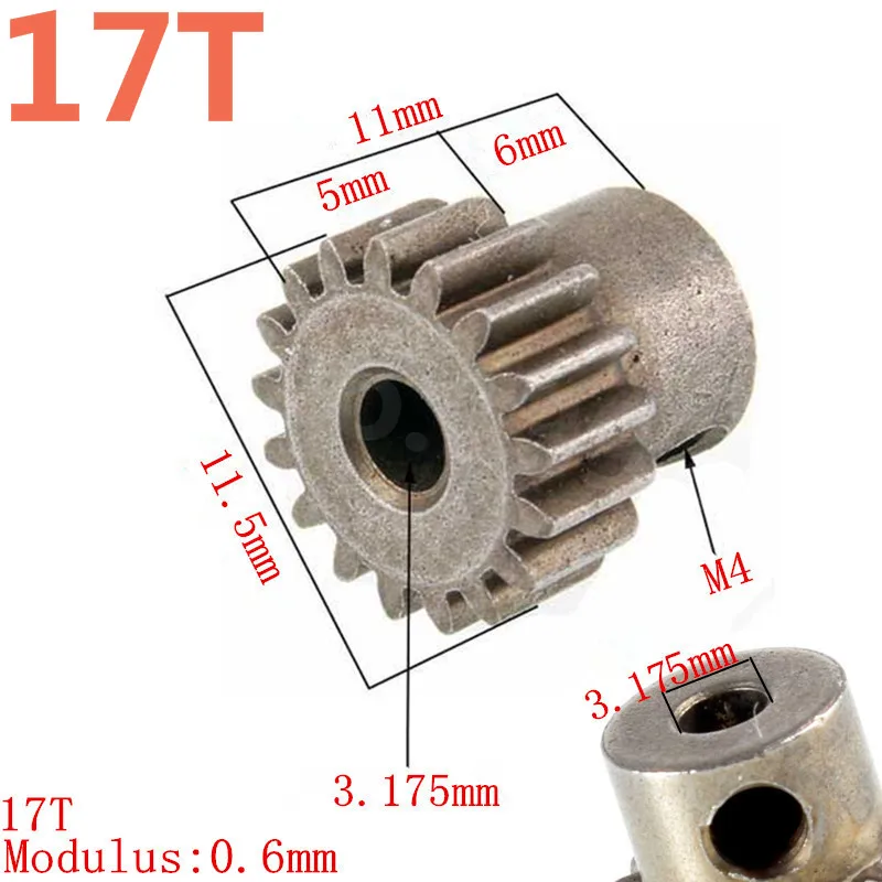 Motor Gear 17T HSP 11119 0.6 Modulus Spare Part Pinion Gear hexagonal socket nut For TRAXXAS HPI Himoto 1/10 Scale Models RC Car