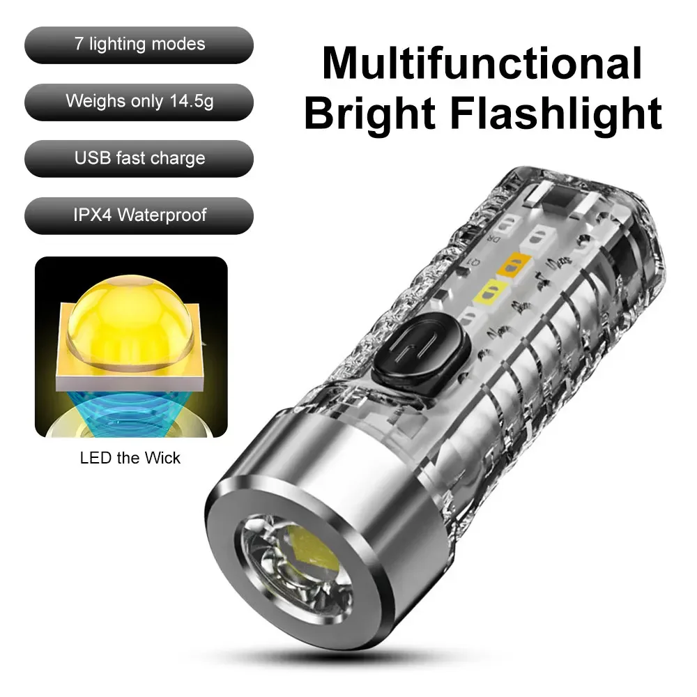 

Multifunctional LED Flashlight Rechargeable Work Light Camping Lamp Mini Pocket LED Torch Light Outdoor Safety Warning Light