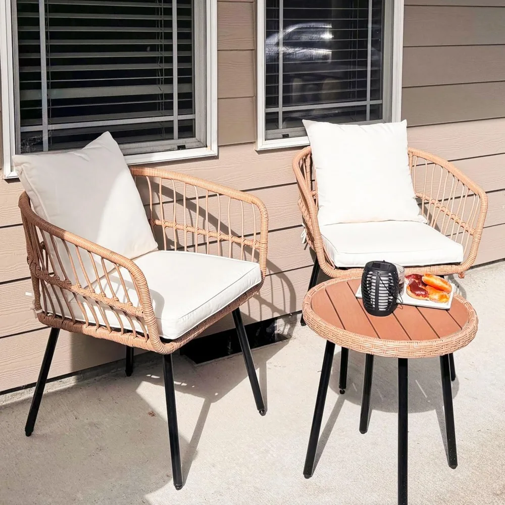 

3 Piece Patio Bistro Set, Patio Furniture Set Outdoor Wicker Bistro Rattan Chair Conversation Sets with Coffee Table for Yard B