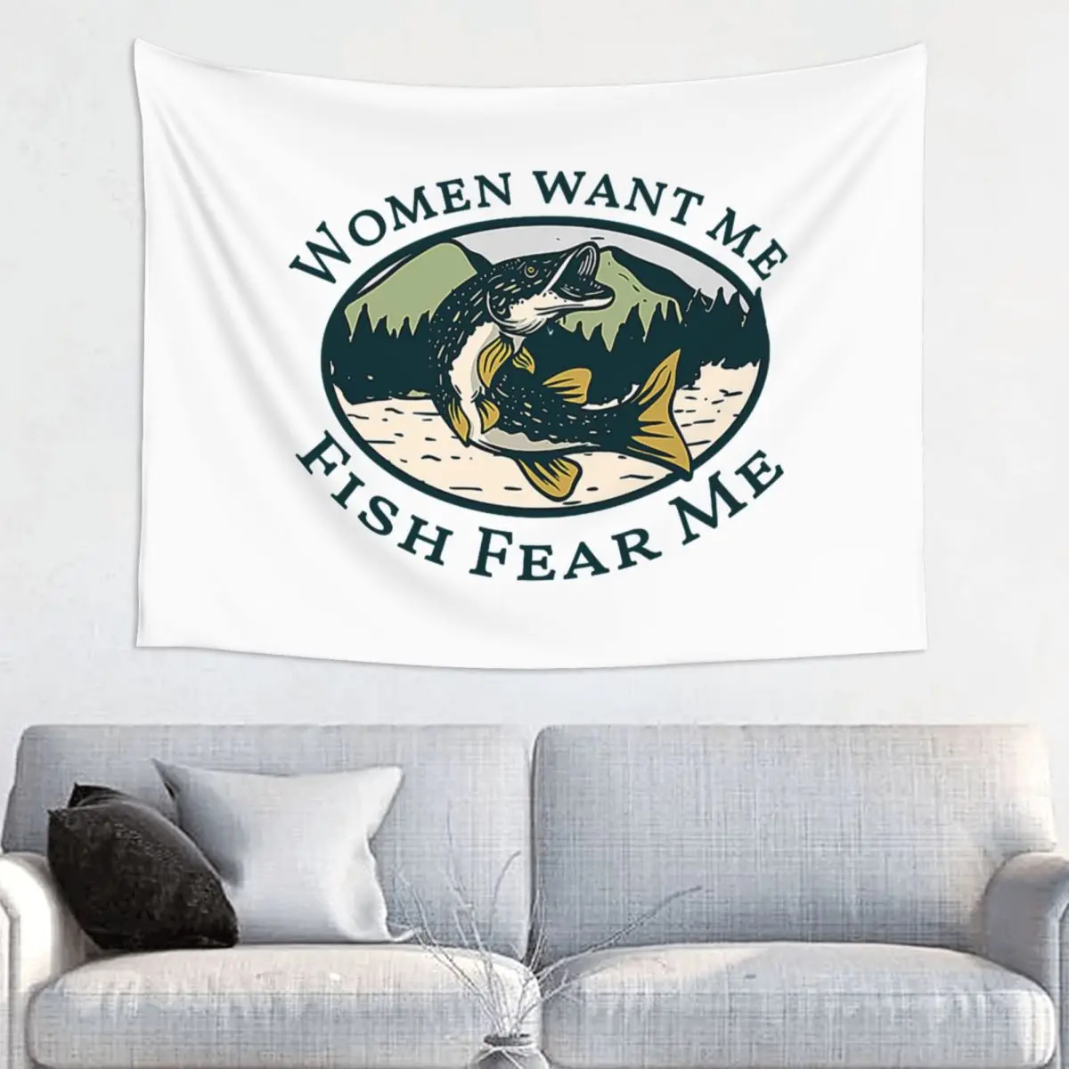 Fish Fear Me Women Fear Me Tapestry Hippie Polyester Wall Hanging Fishing Room Decor Table Cover Art Wall Tapestry