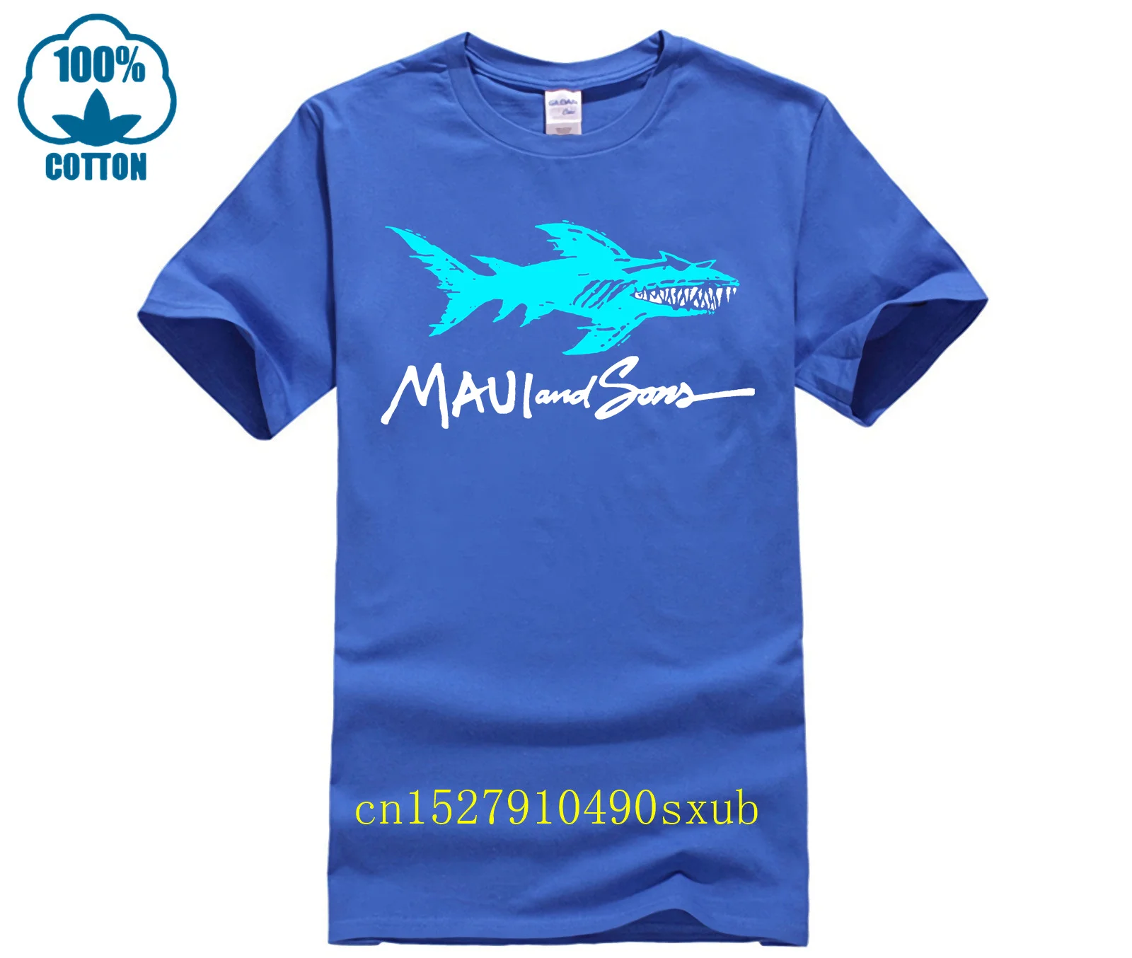 Printed T-shirt crew neck short sleeve casual T-shirt maui and sons shark logo t-shirt black