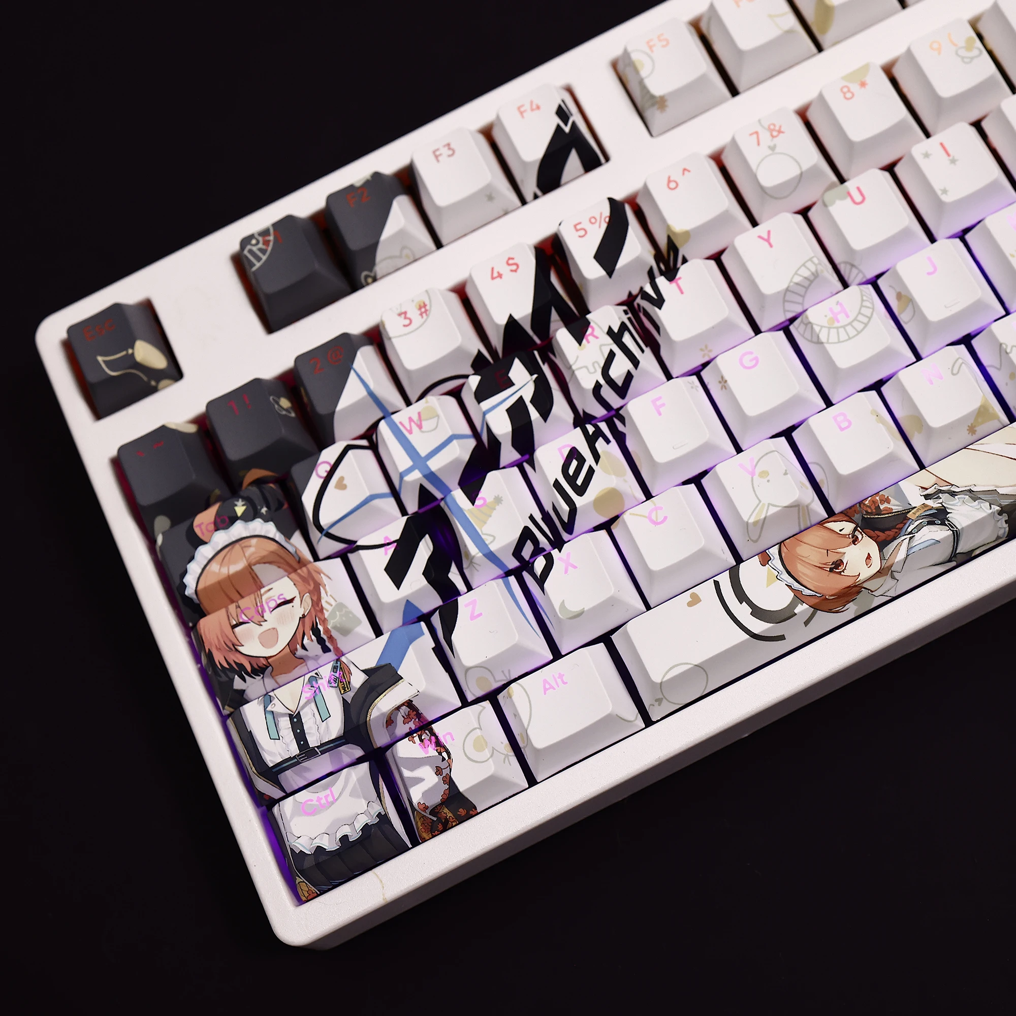 Mikamo Neru 108 Keycaps Blue Archive PBT DYE Sublimation Light Transmitting Cherry MX Cross Axis Switch for Mechanical Keyboard