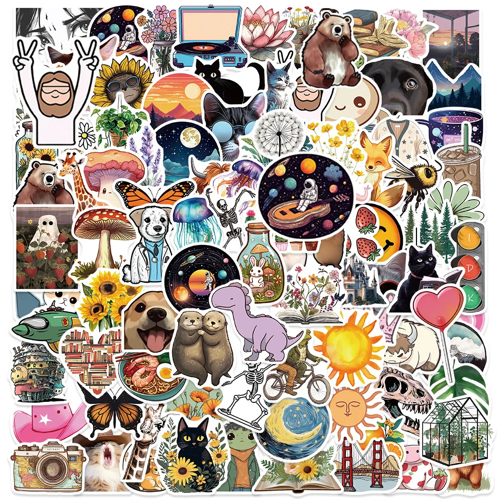 

10/30/50/100pcs Creative Funny Cartoon Stickers DIY Aesthetics Flowers Decal Suitcase Notebook Bike Wall Waterproof Sticker Toys