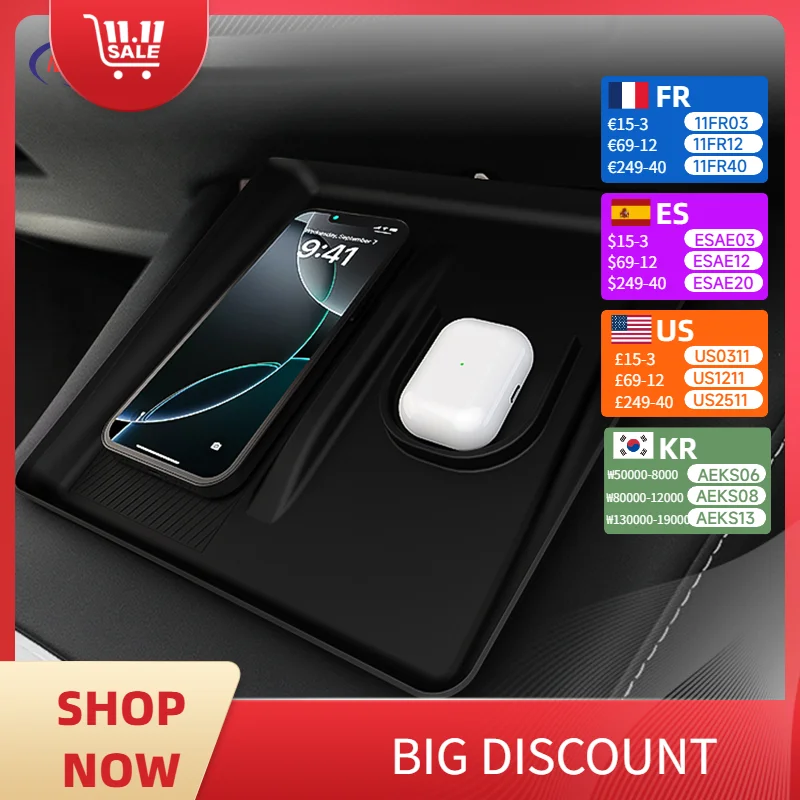 

Car Wireless Charging 2in1 Cilicone Pad for Tesla Model Y Juniper/3 Phone Earphone Anti-slip Protector Mat Auto Accessories