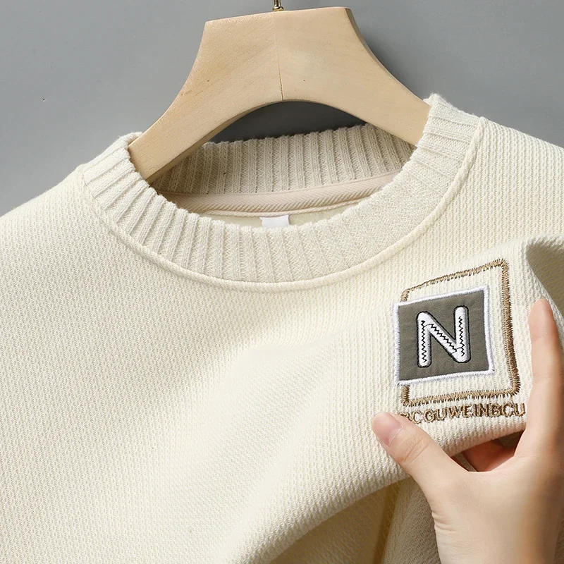 

Pop New Men's Fashion Sweater Autumn Winter Fleece Lined Clothes Thickened Pullover Crew Neck Knitted Pullovers Knitwear