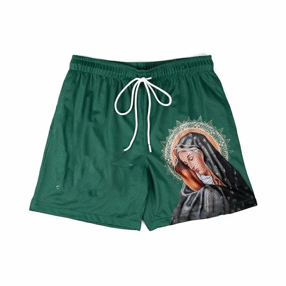 Pantalones cortos deportivos de la Virgen María para hombre, Shorts informales de verano con bolsillo y cordón, transpirables para playa, 2024 poliéster, 100%