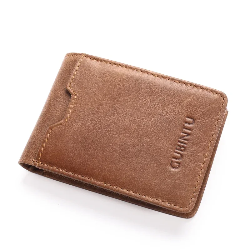 RFID Blocking Slim Bifold Genuine Leather Money Clip Wallet Vintage Thin Card Protection Cash Holder Pocket ID Purse For Male