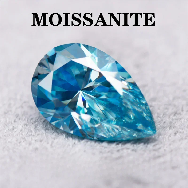 NEW Moissanite Stone Sea Blue Color Pear Cut DIY Advanced Extremely Shiny  Charms Jewelry Making Materials with Certificate