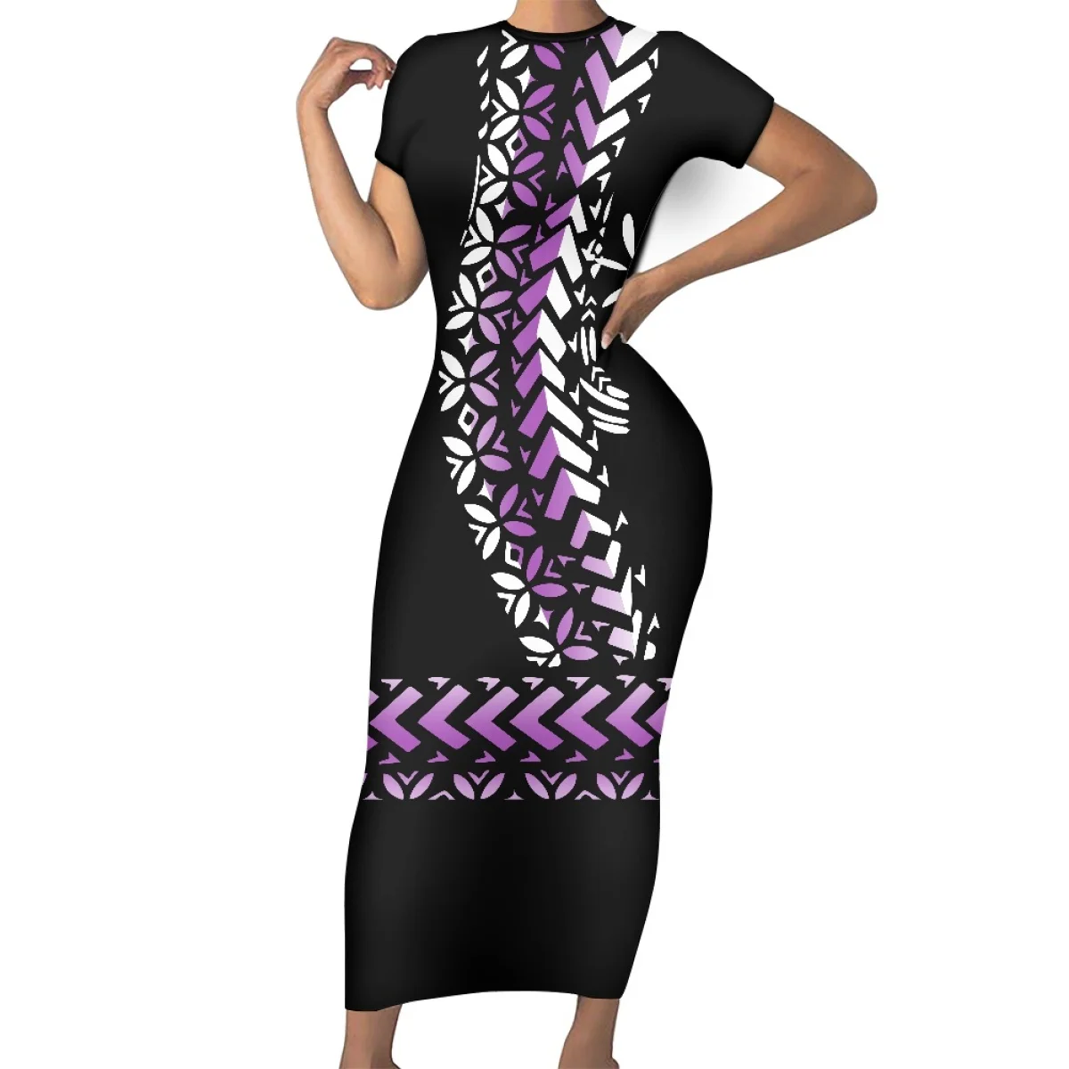 New Arrivals Polynesia Style Women's Wrap-Up Dress Tattoo Print Fashion Sexy Slim Bottoming Tight Girl Dress Adies Long Skirt