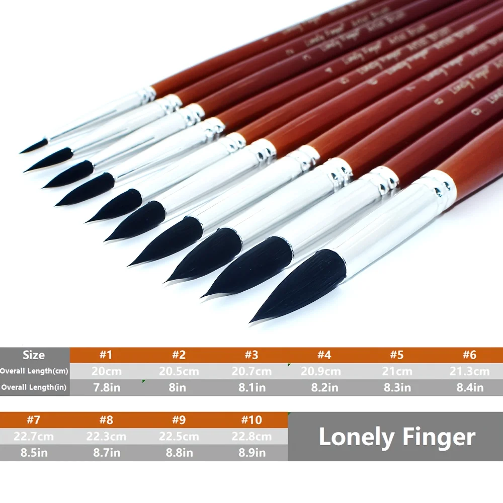 10pcs Round Watercolor Paint Brush Set Soft Hair Comfortable Handle for Watercolor Acrylic Gouache Oil