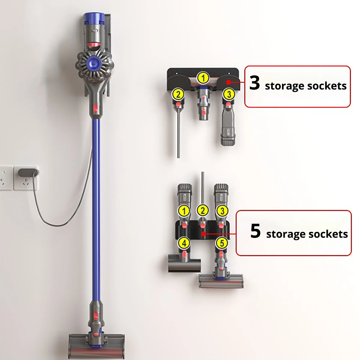 Dyson Attachments Holders Aluminum Alloy Wall Mounted Bracket Multi Storage Sockets Compatible with GEN5 V15 V12 V11 V10 V8 V7