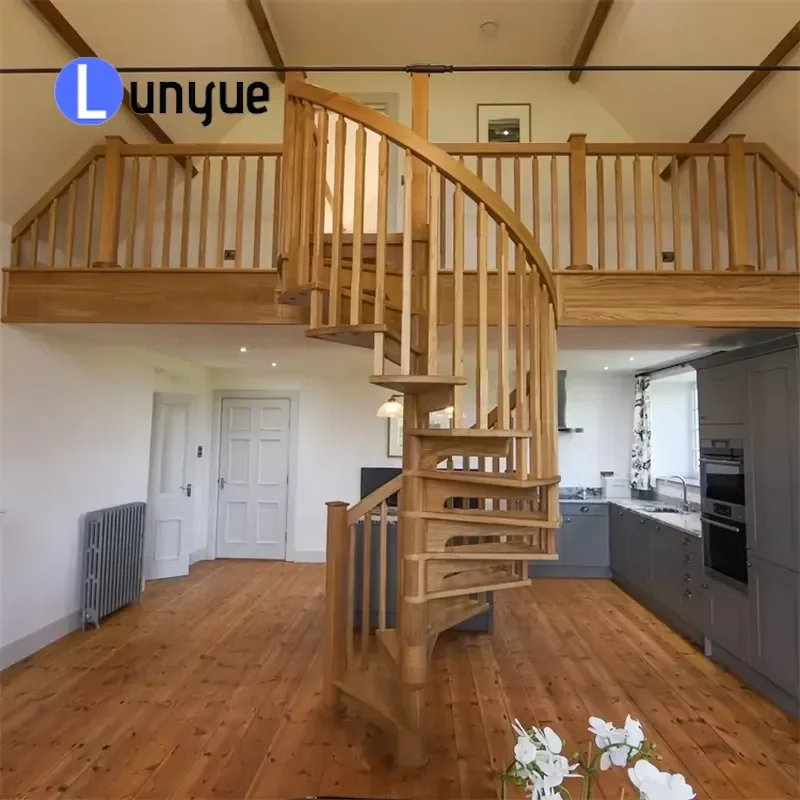 Modern Spiral Staircase Solid Wood Tread Glass Railing Villa Bespoke Customizable Shape Size Elegant Design Home Decor
