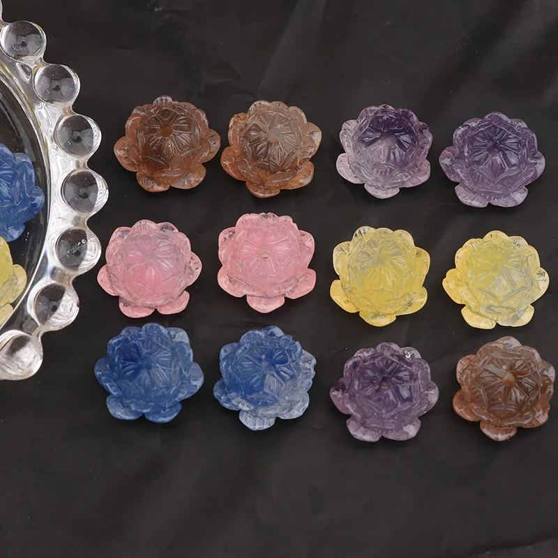 100PCS Kawaii Through Hole luminous lotus Resin 17MMX11MMDIY Beaded Mobile Phone Chain Pendant Bead Spacer Material Package