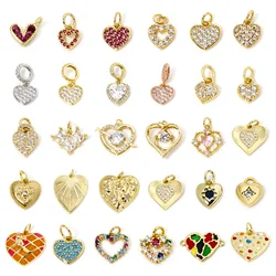 1pc New Brass Charms Valentine's Day Gold Color Heart Multicolor Micro Pave Pendant DIY Necklace Earrings For Women Jewelry Gift