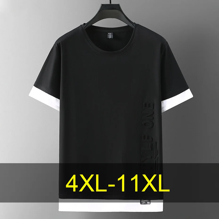 

Summer T-shirt Men Fake Two Pieces Short Sleeve Tshirts Plus Size 11XL Fashion Casual Tops Tees Shirt Male Big Size 11XL