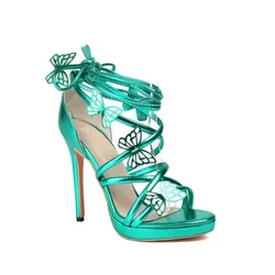 2025 Sexy Elegant Open Toe Women Sandals Cross Strap Party Thin Stiletto Heel Big Size 46 47 48 49 50 Silver Green Red 37 38 39