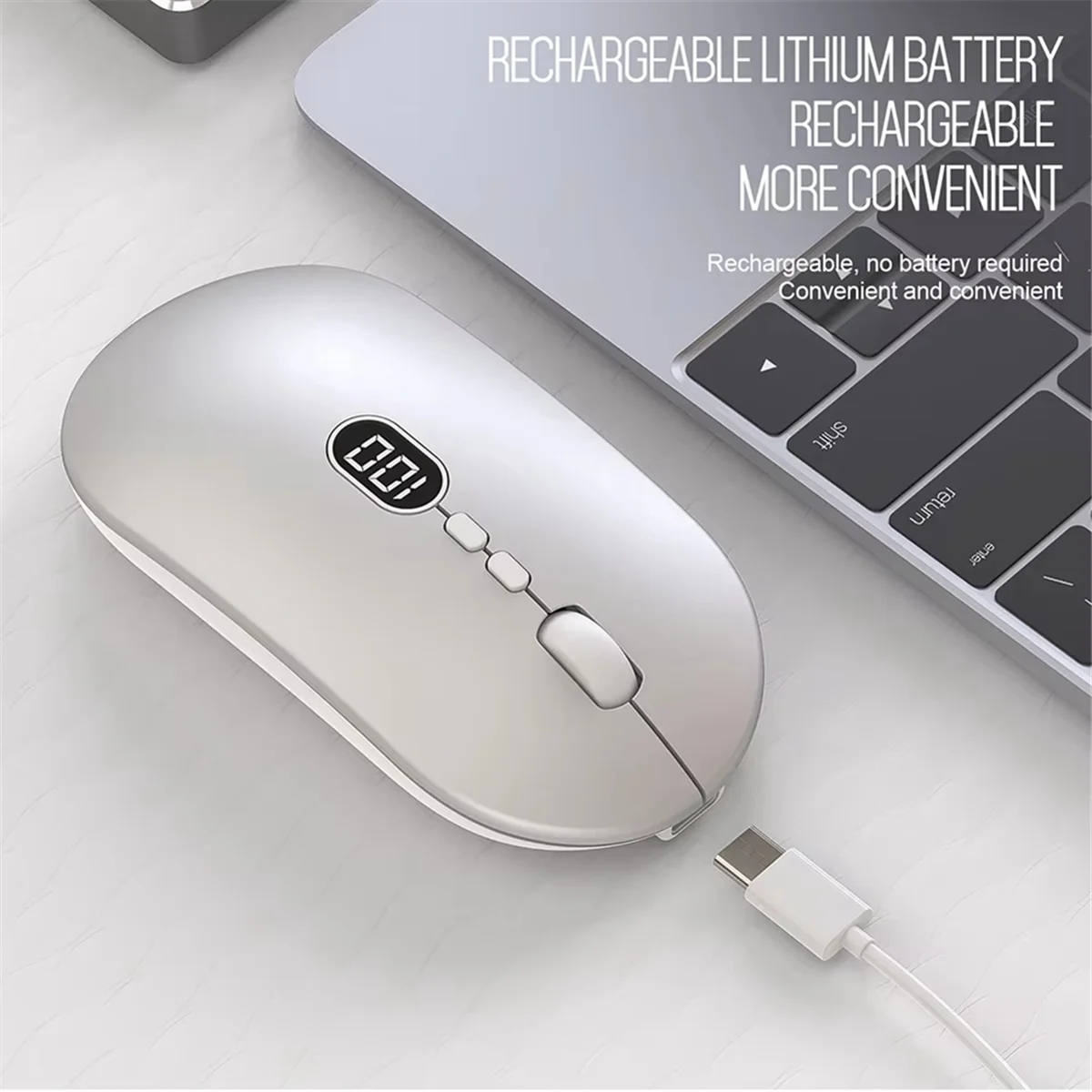 DQ2G Wireless Computer Mouse with Battery Level Visible Rechargeable 2.4G Portable USB Mouse Silent Click for PC Laptop B