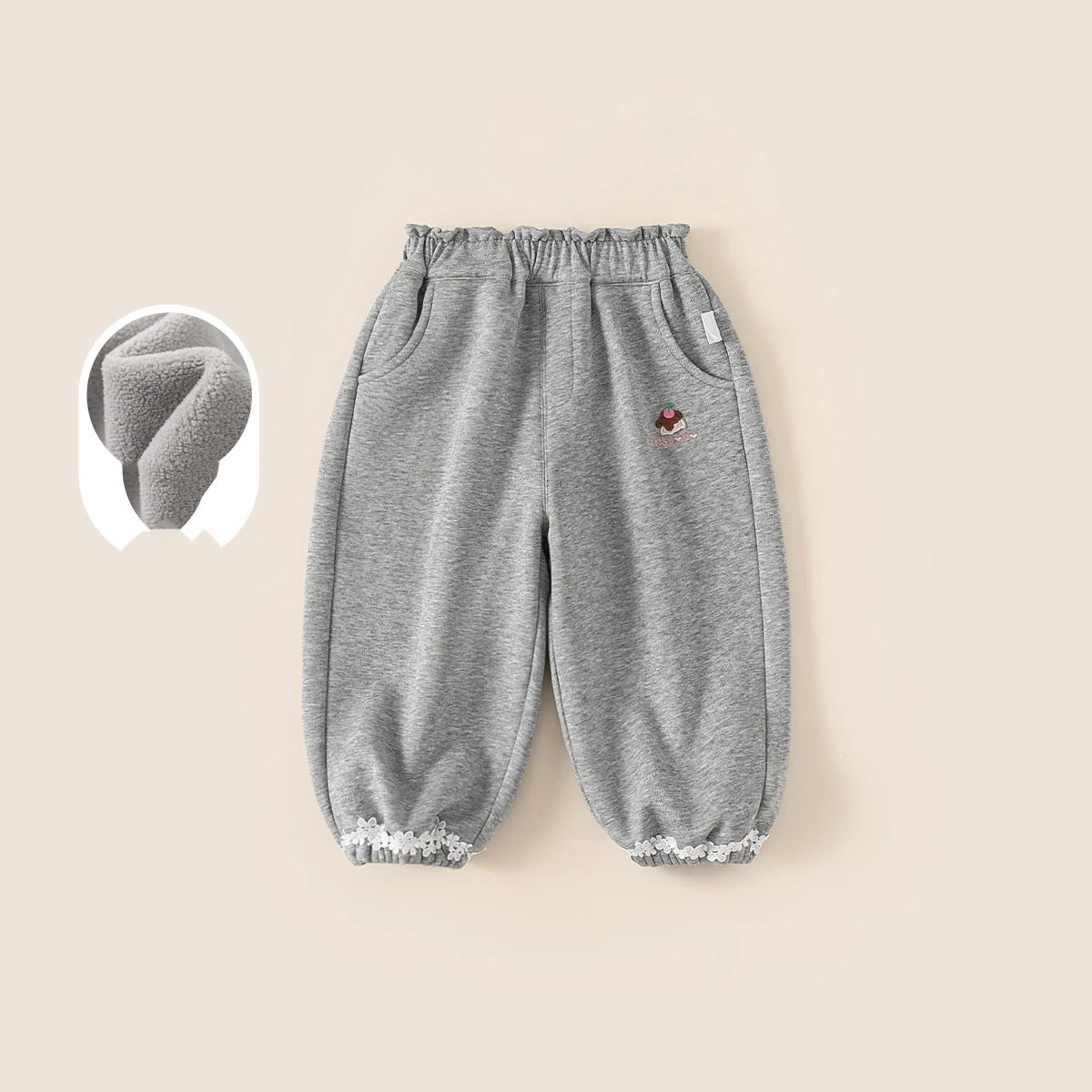 

UNITIM Kids Baby Girls Pant Cake Embroidery Thicken Warm Toddler Girls Jogger Pant New Winter Elastic Waist Little Girls Pant