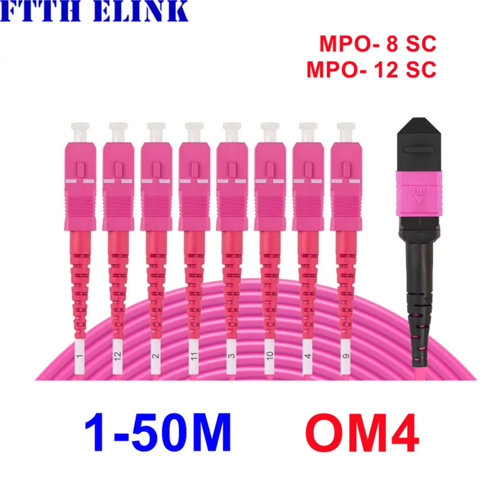 Женский MPO-SC Патч-корд OM4 8 ядер, 12 ядер, 1-50 м, 10 м, 5 м, MTP-8SC, 12SC, тип B, тип A, 8C, 12C, FTTHELINK 24 ядра