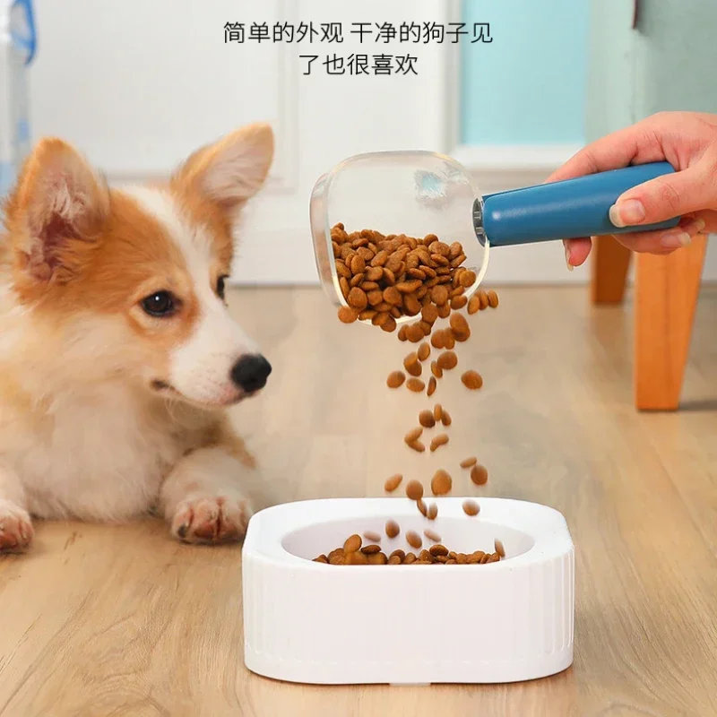 مستلزمات ملعقة شفافة جديدة لأغذية الحيوانات الأليفة مع قياس متدرج لتغذية القطط والكلاب وملعقة مجرفة منتجات الحيوانات الأليفة