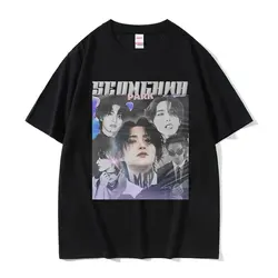 Koreański Ateez Seonghwa graficzne t-shirty mężczyźni kobiety moda retro wysokiej jakości T-shirt Casual bawełniana koszulka obszerna odzież Kpop