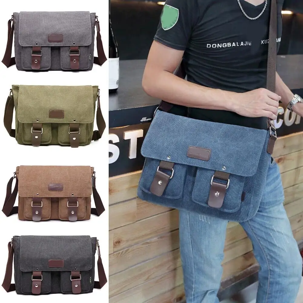 Retro Men\'s Canvas Shoulder Bag Large Capacity Casual Crossbody Bag Business Messenger Bag Trend Travel Toiletry Kit Satchel Bag