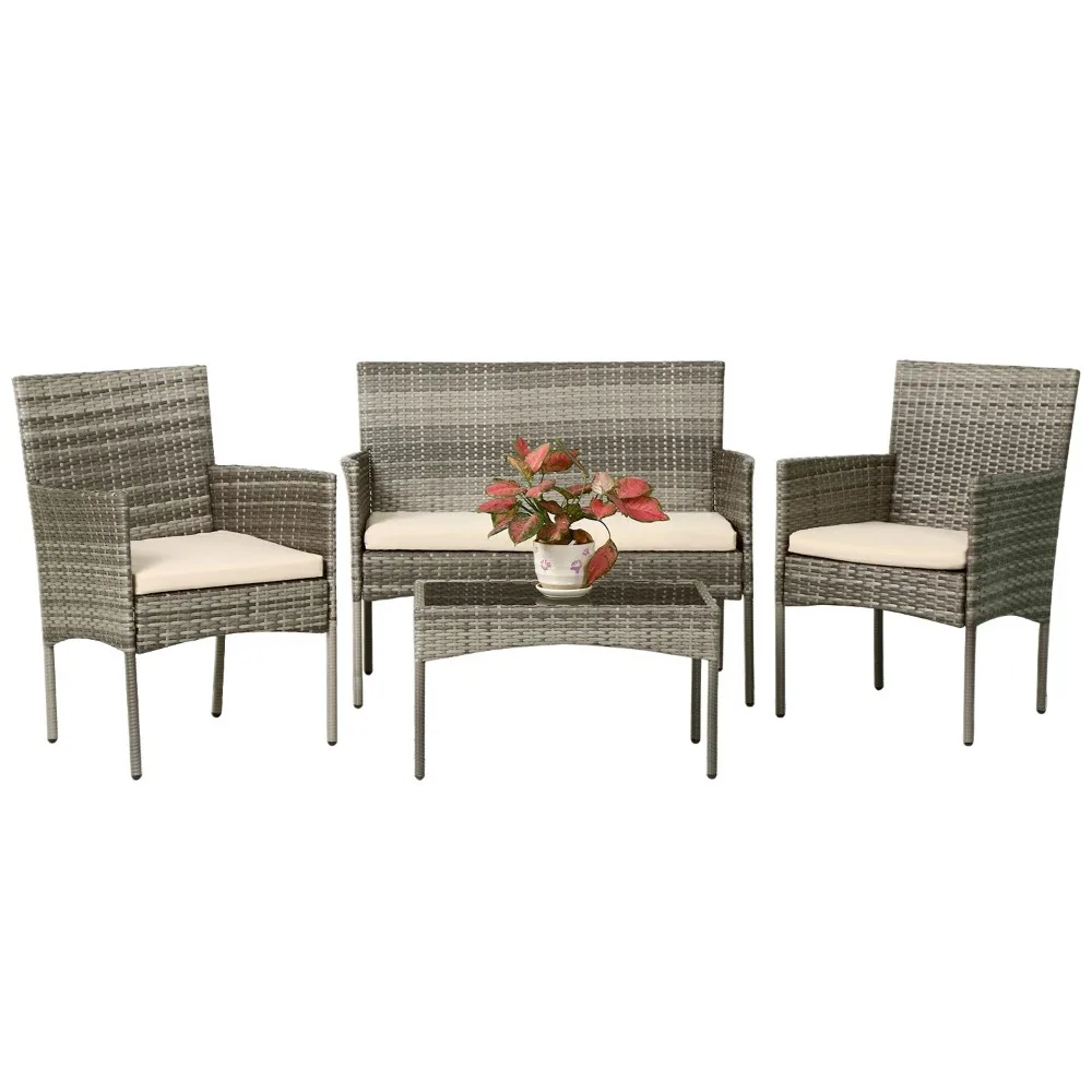 

Patio Conversation Set 4 Pieces Patio Furniture Set Wicker with Rattan Chair