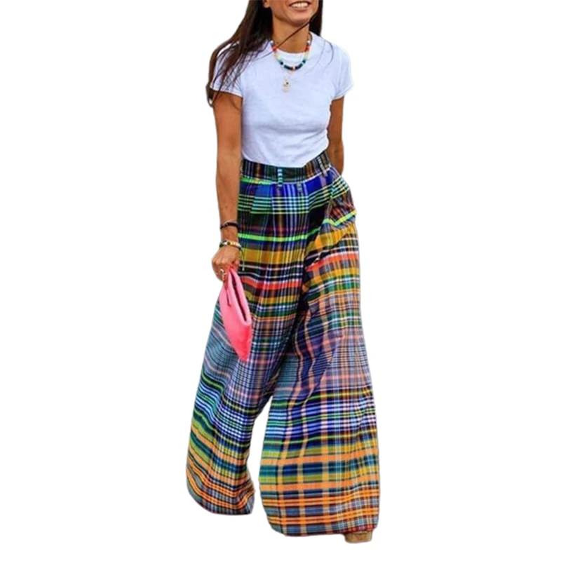 Yeezzi Female Stylish Selection Wide Leg Loose Pants Checkerboard Printed Casual Pants Bottoms For Women 2023 New Arrivals