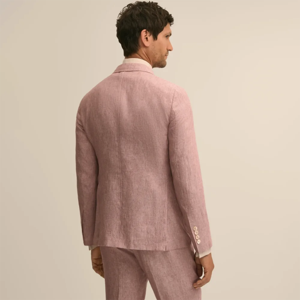 Classic Men Dusty Pink Linen Suit 2 Piece Single Breasted Notched Lapel Jacket Pants Set Modern Wedding Guest Male Outfit
