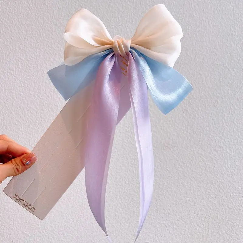 new-bow-hairpin-children's-pearlescent-long-streamer-hair-accessories-princess-beauty-girl-back-head-headdress