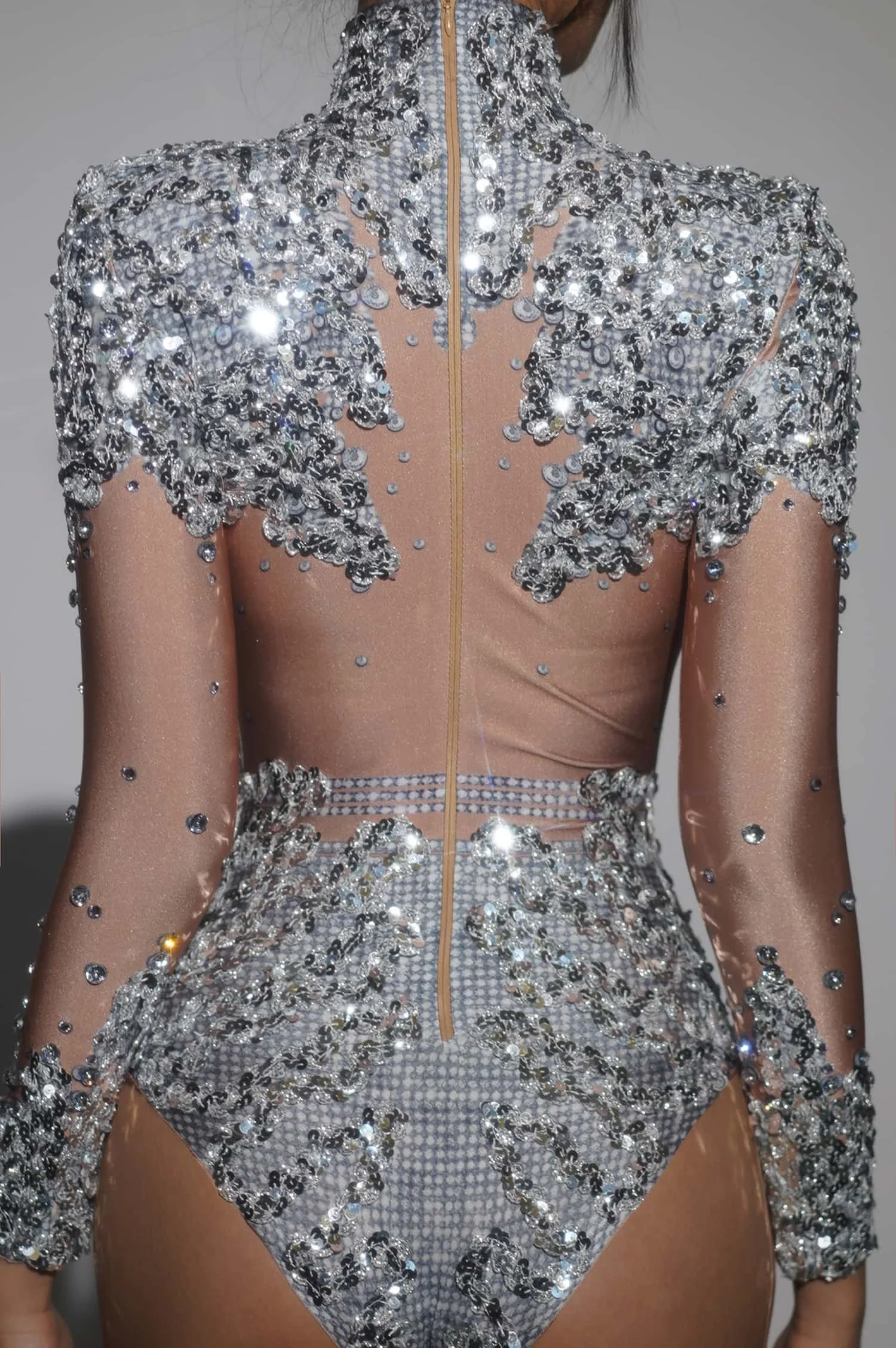 Yiniang New Rhinestones Sequined Bodysuit Pole Dance Performance Clothing Party Rave Outfit Clubwear Stretch Drag Queen Costume
