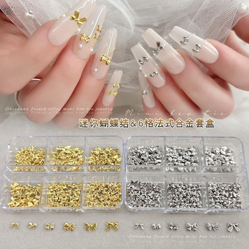 Simpatico fiocco in metallo in lega oro argento papillon set stella nastro colorato perline perla trapano decorazioni per nail art accessori per manicure