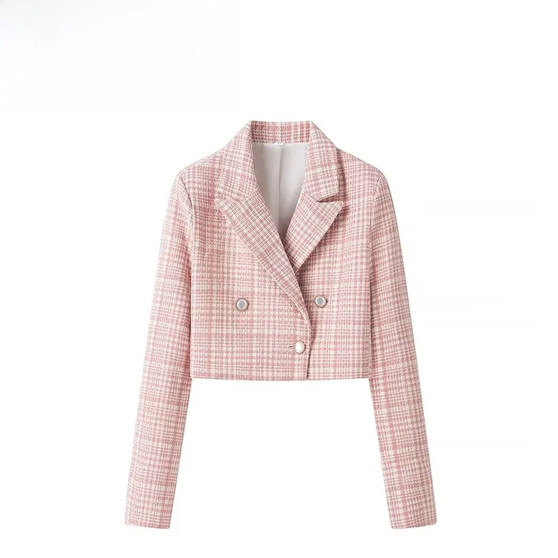 

ZAB Autumn New Women's Faion Casual Plaid Suit Sli Versatile ort Outerwear Polyester Fiber Collar Design