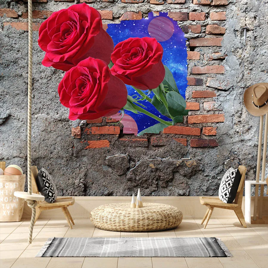 Removable Peel and Stick Wallpaper Accept for Living Room Decoration 3d Wallpapers Wall Papers Home Decor Floral Red Rose Mural