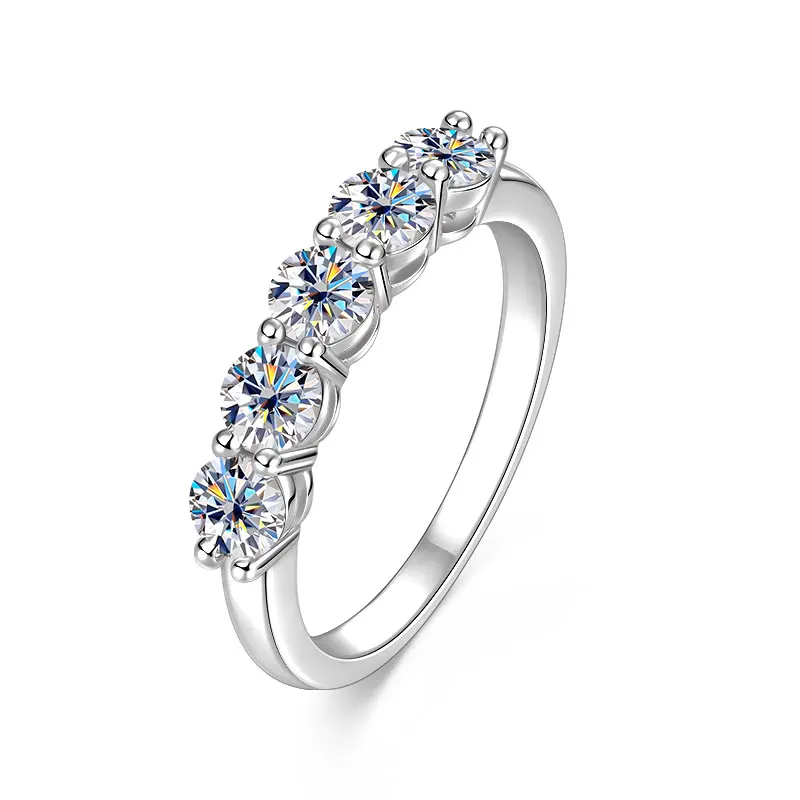 

Celestinova 4mm Round Moissanite Half Eternity Band Ring for Women Stacktable Engagement Ring Jewelry Wedding Anniversary Gifts